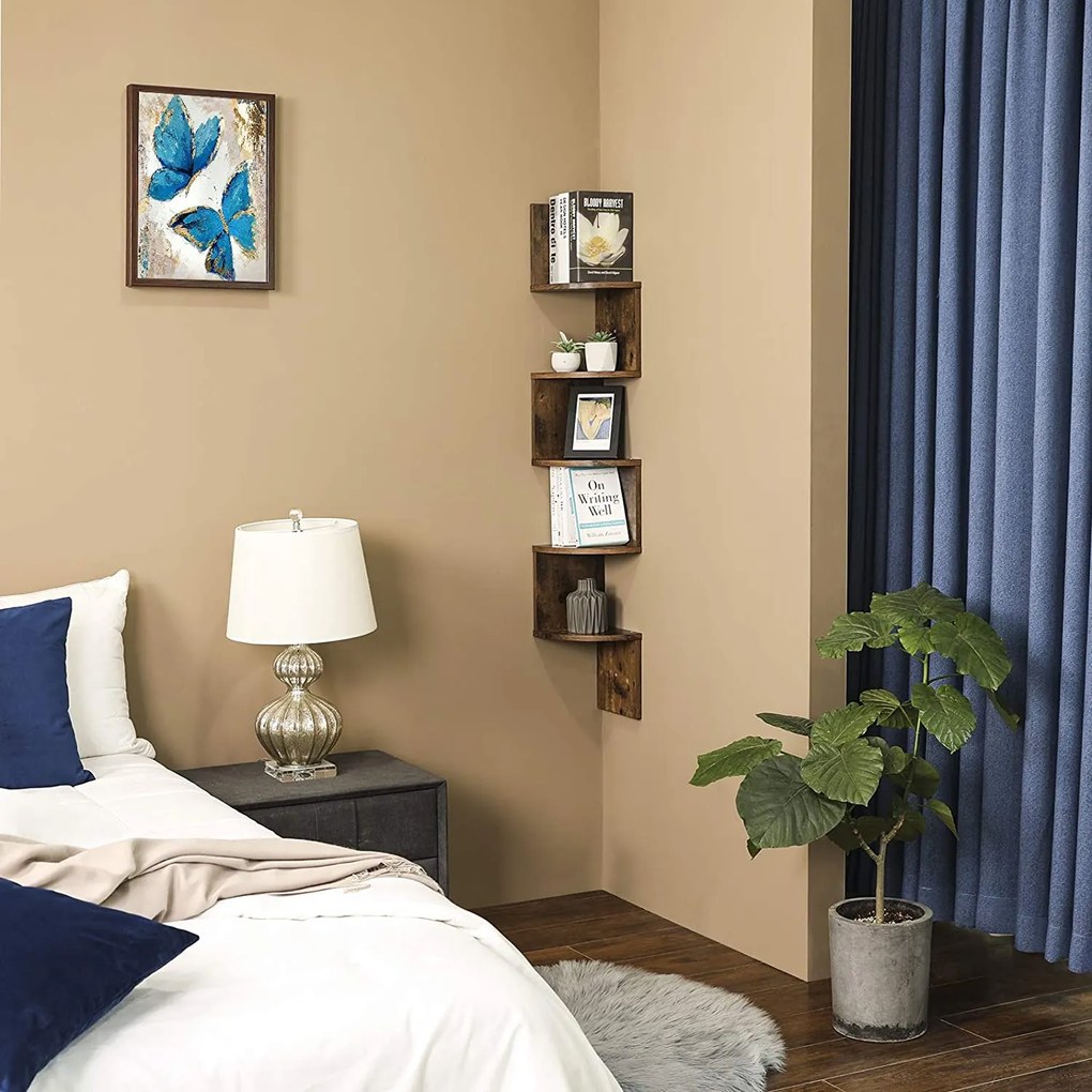 Rohová knižnica Houseland Cora hnedá/čierna