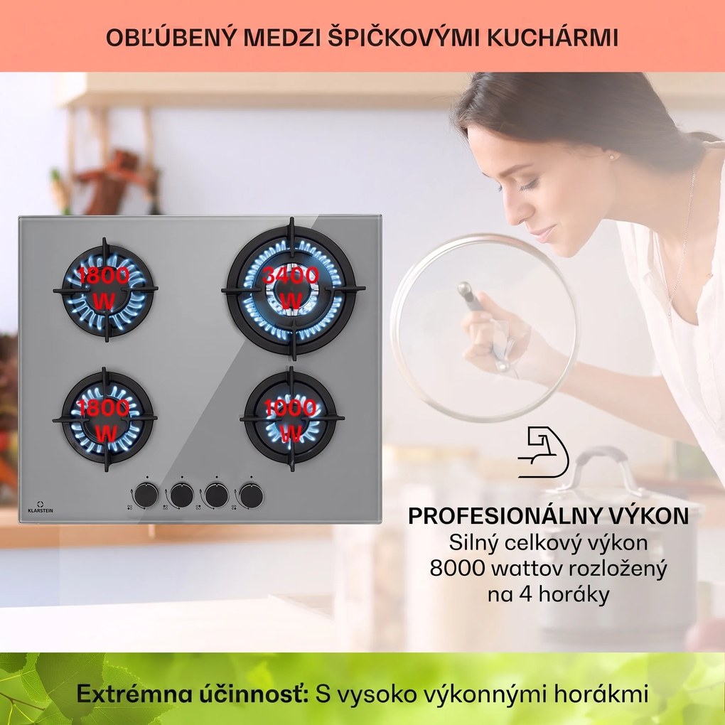 Klarstein Firetale, plynová varná doska, 4 hliníkové horáky, vrátane hadice a redukčného ventilu