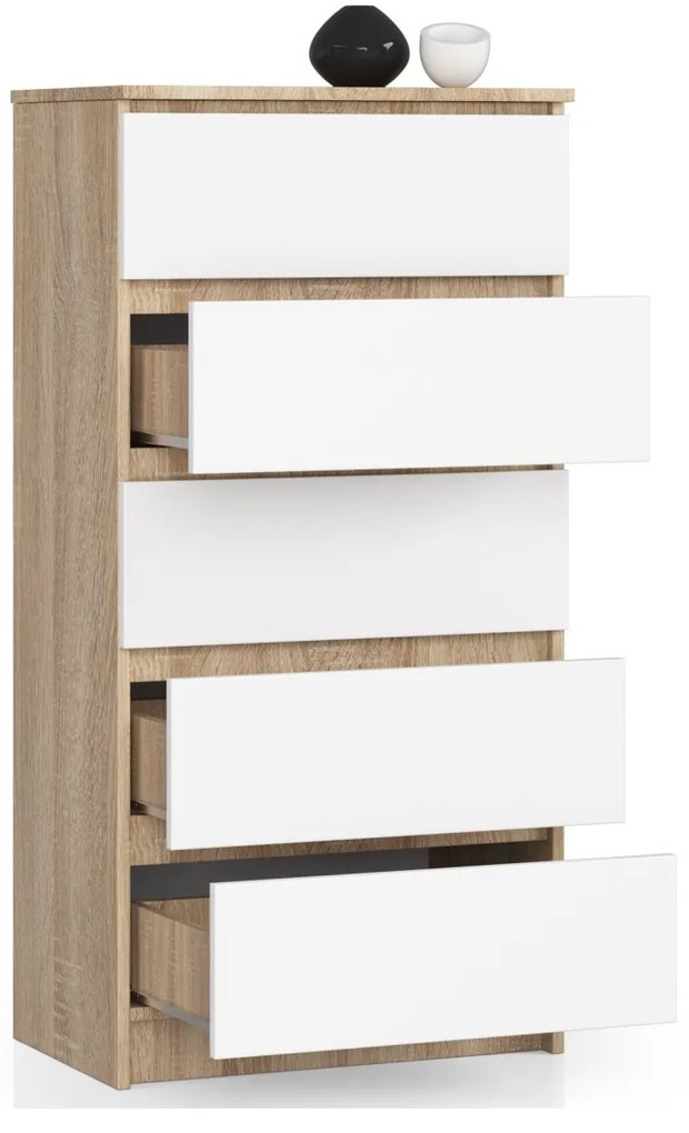 Komoda Kuba 60 cm - 5 zásuviek dub sonoma/biela