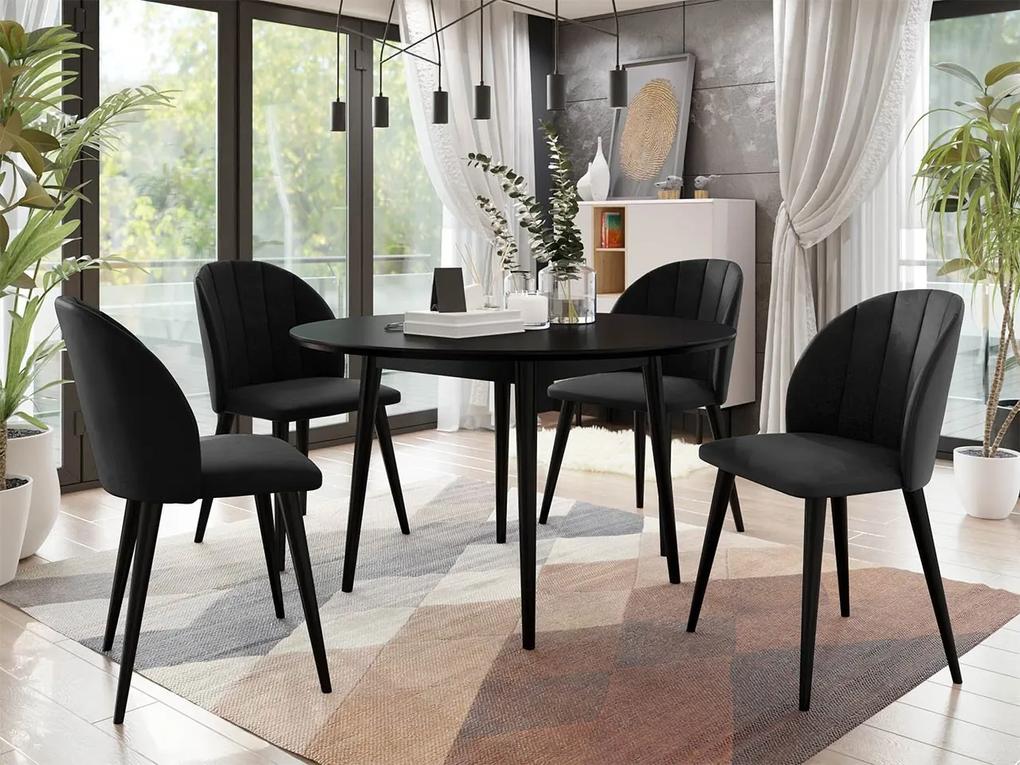 Okrúhly stôl Botiler FI 120 so 4 stoličkami ST100 04, Farby: čierny, Potah: Magic Velvet 2250, Farby nožičiek stola: čierna