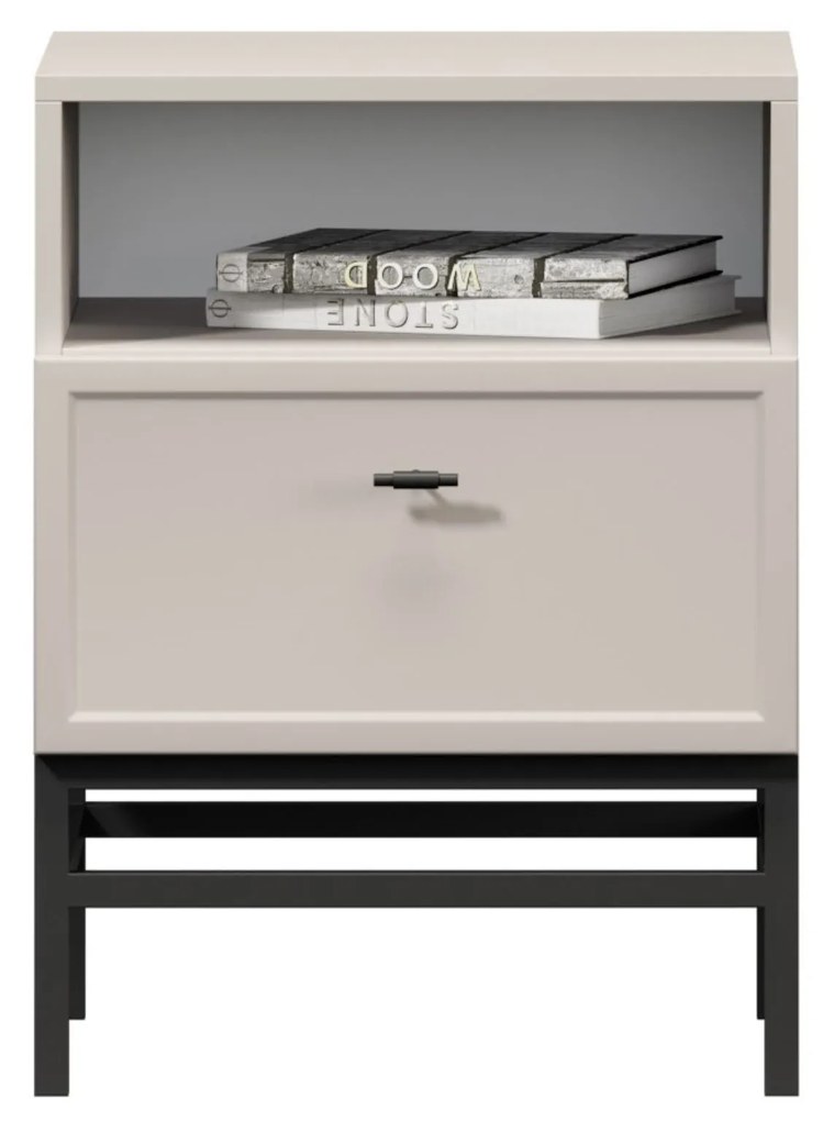 Nočný stolík Lorini so zásuvkou 45 cm - kašmír / čierna T-bar úchytka / kovová podnož