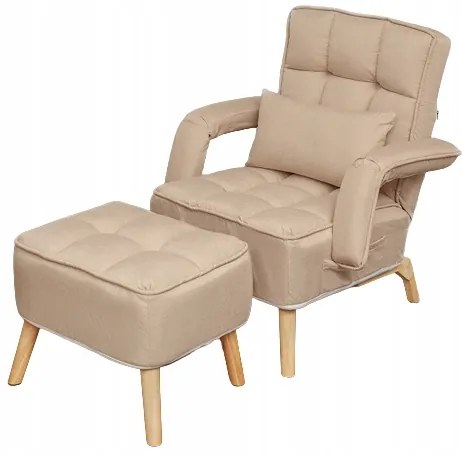 Kreslo ušiak Carlos béžové s taburetkou