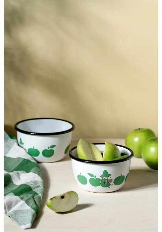 Miska Moomin Joyful Apples 0,6l, smalt / bielo-zelená