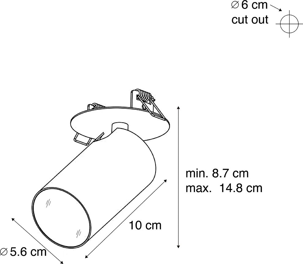 Sada 6 moderných zapustených bodových svetiel čierna GU10 50mm IP44 - Chels