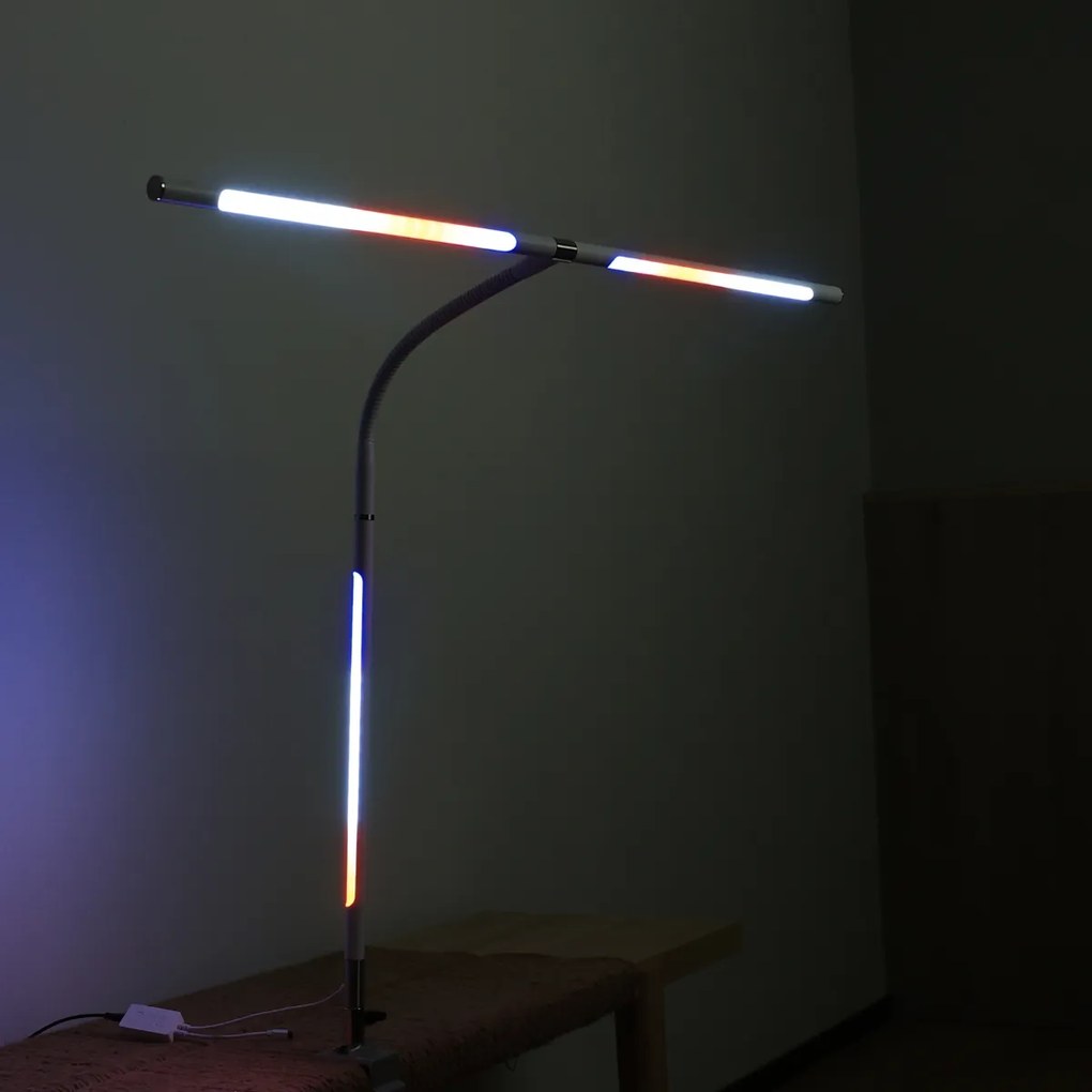 Stolná LED lampa NOX s RGBW efektmi, svorka, diaľkový ovládač