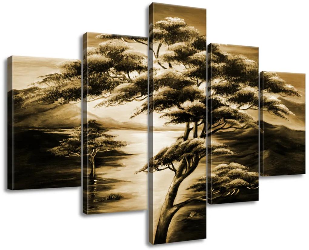 Gario Ručne maľovaný obraz Silné stromy - 5 dielny Rozmery: 150 x 105 cm