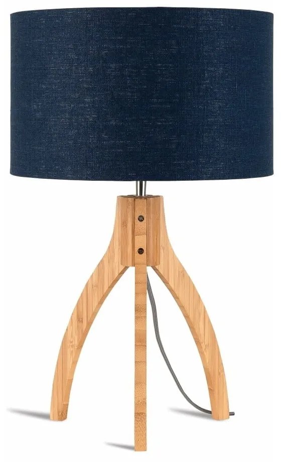 Stolová lampa s modrým tienidlom a konštrukciou z bambusu Good&Mojo Annapurna
