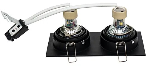 Štvorcové zapustené bodové svetlo čierne nastaviteľné 2-žiarovkové - Chuck