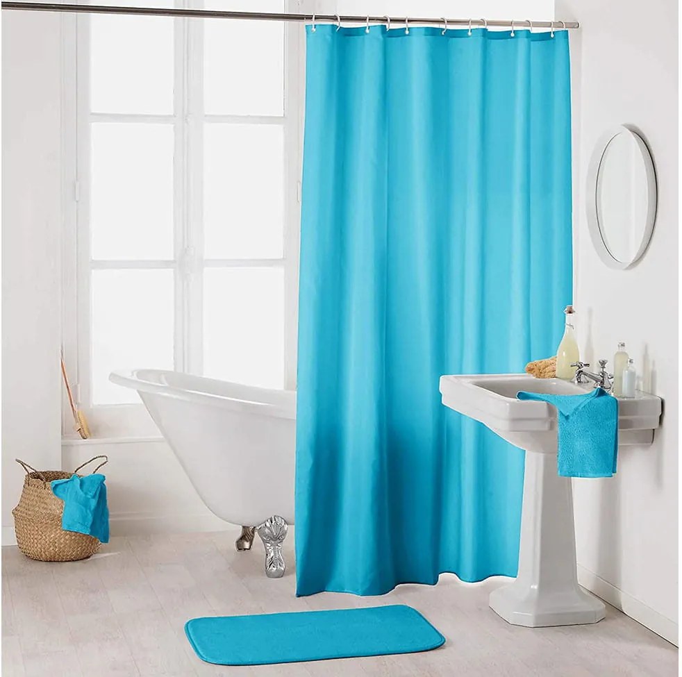 krásne jednofarebný modrý záves do sprchy