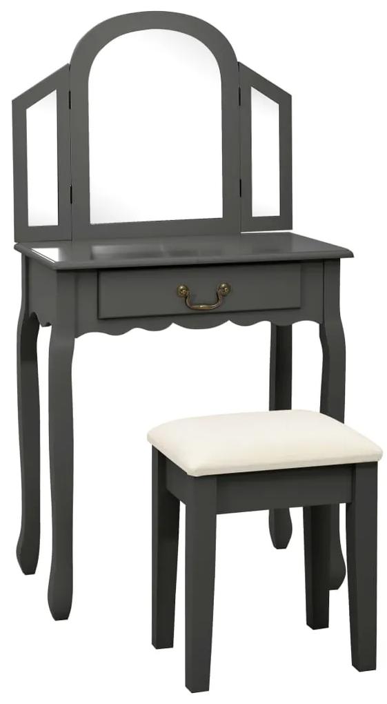 vidaXL Toaletný stolík so stoličkou sivý 65x36x128 cm drevo paulovnie MDF