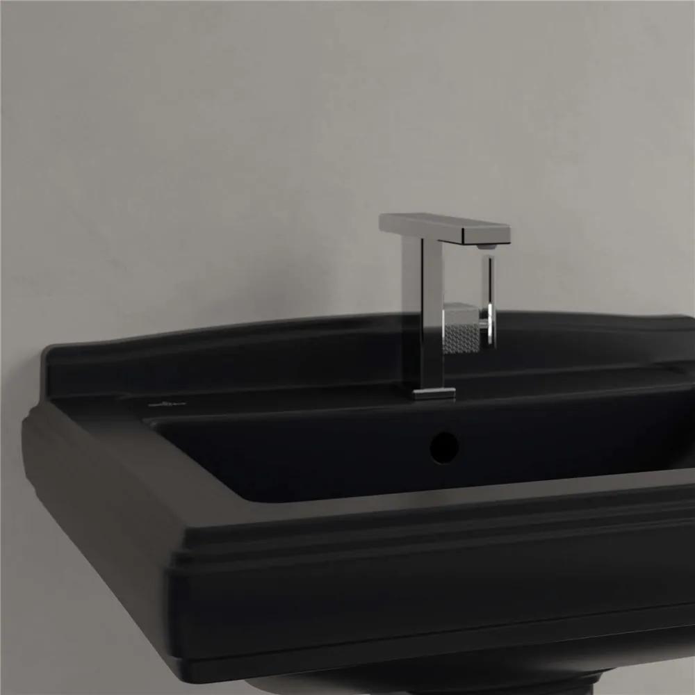 VILLEROY &amp; BOCH Hommage závesné umývadlo s otvorom, s prepadom, 750 x 580 mm, Pure Black, s povrchom CeramicPlus, 710175R7