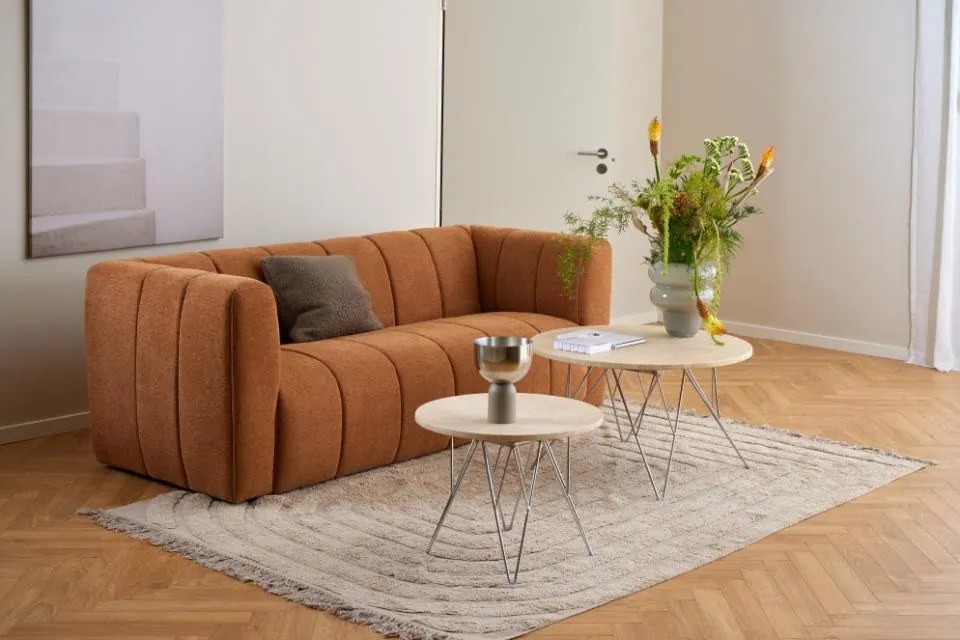 Odkladací stolík Prunus 55 cm béžový mramor/chróm