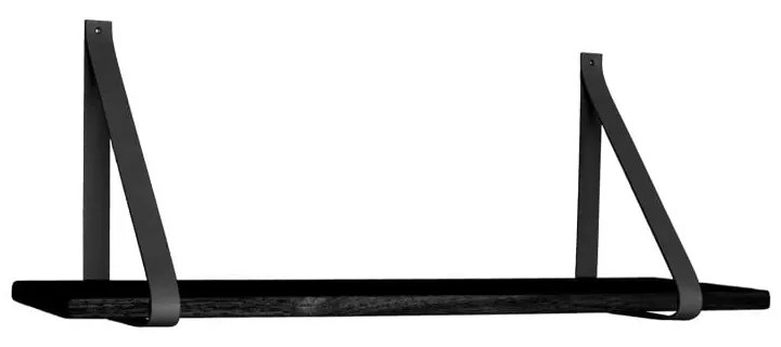 Čierna drevená polica s čiernymi koženými úchytkami House Nordic Forno, 80 x 20 cm