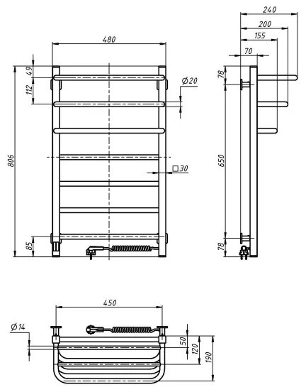 Kúpeľňový elektrický radiátor s termostatom FORTIS 350 W/230 V 80,6 cm IP44 biely pravý