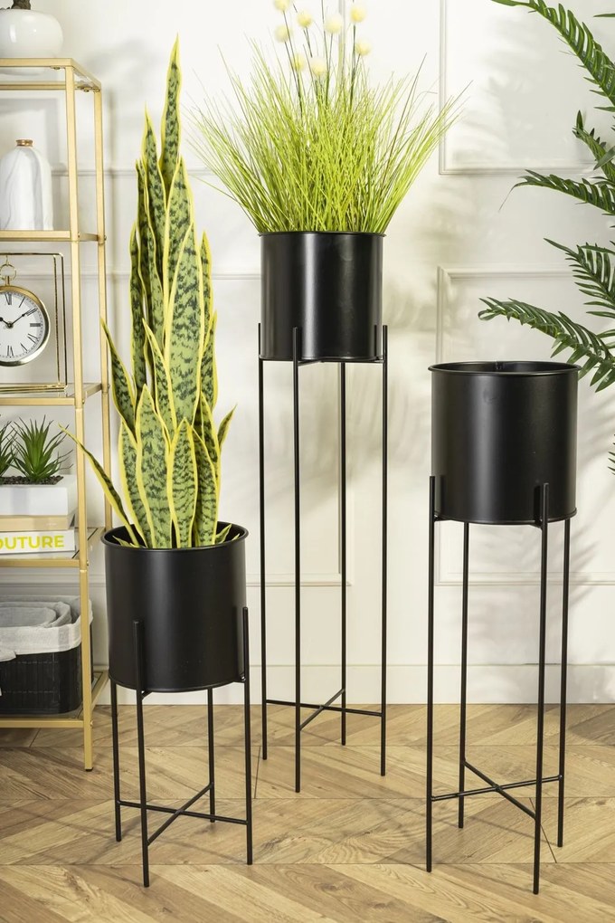 KOVOVÝ KVETINÁČ SO STOJANOM DARK 95X21 CM ČIERNA