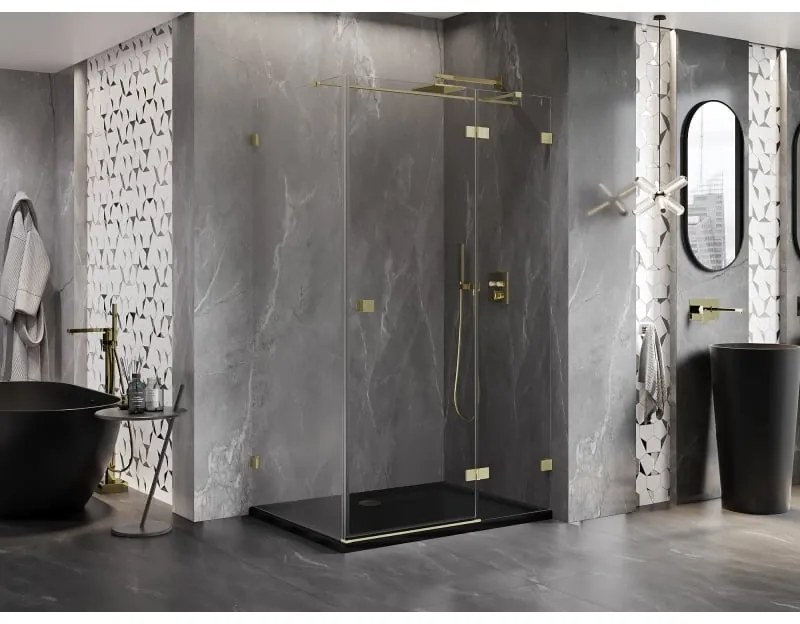 Mexen Lunar T, výklopný sprchový kút pravý 120 x 100 cm, 8mm číre sklo, zlatý matný profil, 834T-120-100-55-00-P