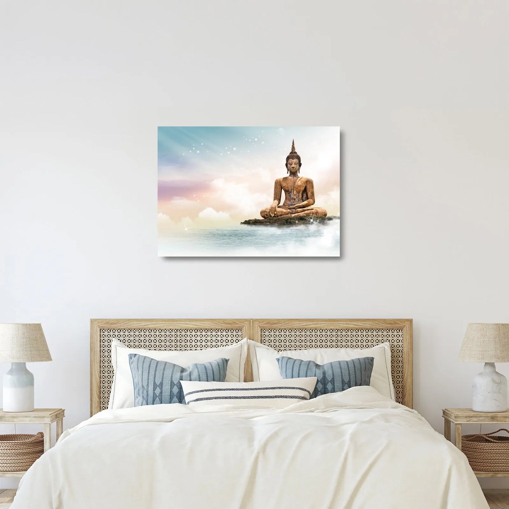 Sklenený obraz - Budha dozerajúci na zemi (70x50 cm)