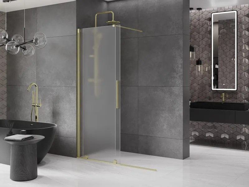Mexen Velar, sprchová zástena s posuvnými dverami Walk-in 130 x 200 cm, 8mm sklo námraza, zlatá matná, 871-130-000-33-55