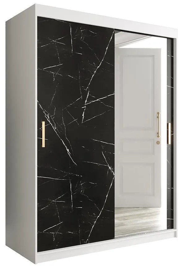 Skriňa Marmur T2 150 biely/mramor čierna