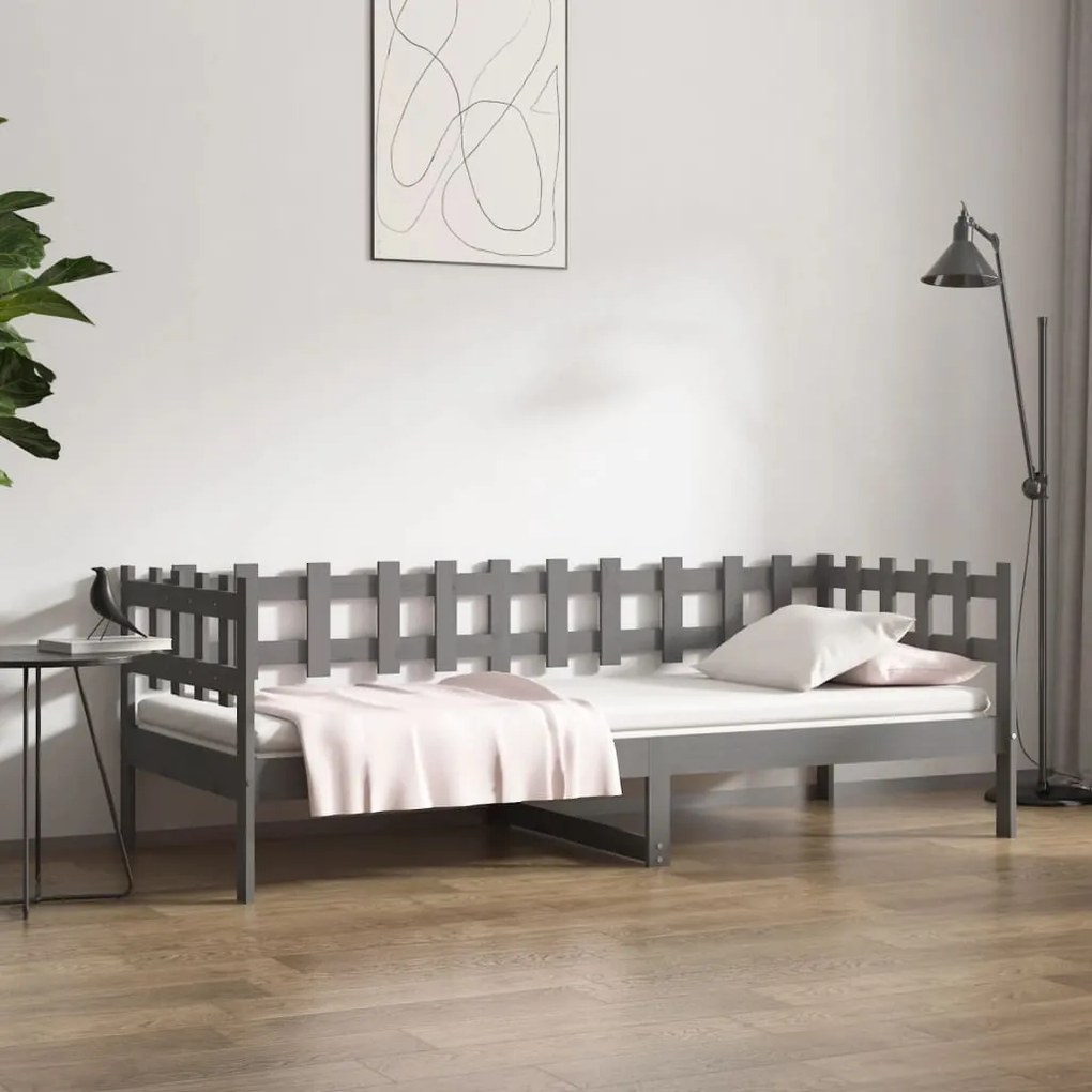 vidaXL Denná posteľ sivá 90x200 cm borovicový masív
