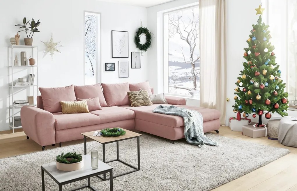 Rohová sedacia súprava Yoko, ružová látka