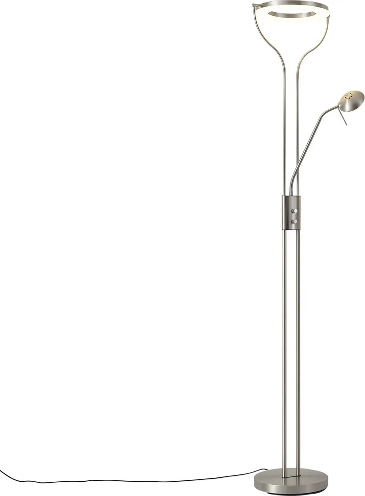 Moderná stojaca lampa oceľ s čítacím ramenom vrátane LED a stmievača - Divo