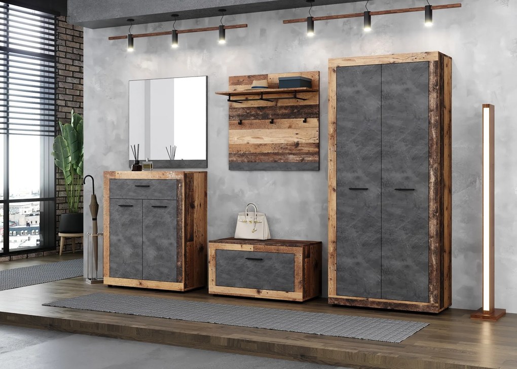 Botník Luna 90 cm dub Matera tmavý/sivý