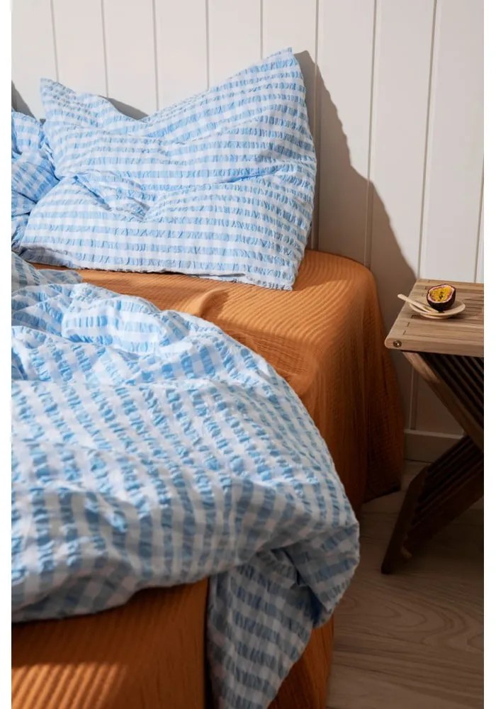 Bielo-svetlomodré predĺžené krepové obliečky na jednolôžko 140x220 cm Bæk&Bølge – JUNA