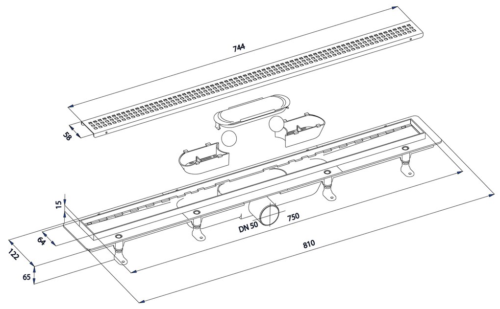 Polysan Polysan, INDY sprchový kanálik s nerezovým roštom, superflow, DN50, 810x122x65 mm, 73651