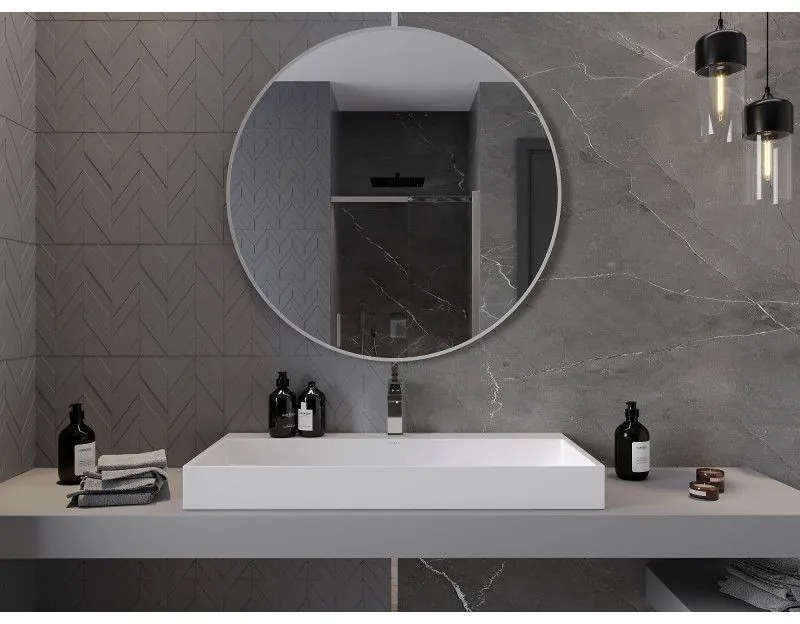 Mexen Loft, okrúhle kúpeľňové zrkadlo 100 cm, farba rámu biela, 9850-100-100-000-20