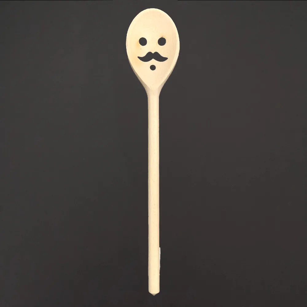 AMADEA Drevená vareška s tvárou, masívne drevo, dĺžka 30 cm