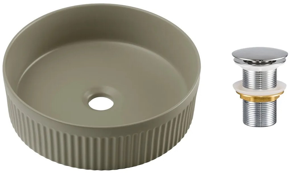 Súprava keramického umývadla na dosku a výpuste Beyond 2 olivová zelená