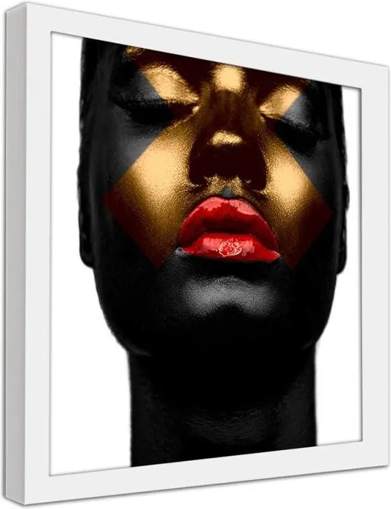 CARO Obraz v ráme - Black Skin And Red Lips Biela 20x20 cm