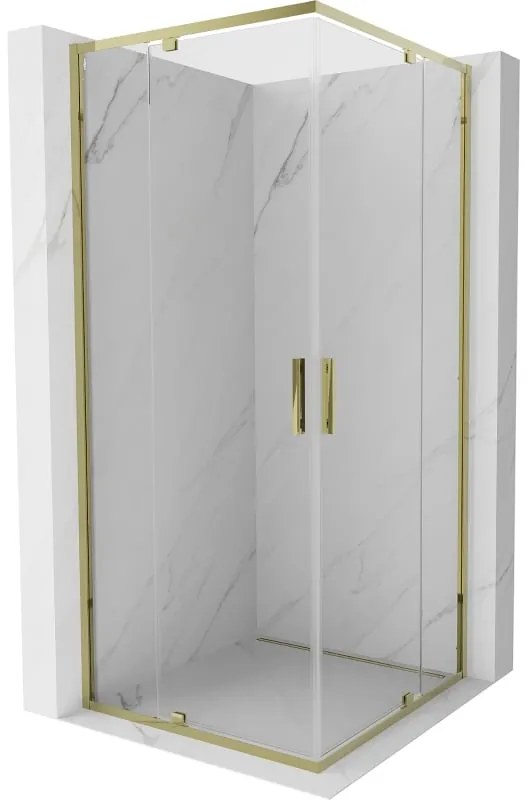 Mexen Exo, výklopný štvorcový sprchový kút 90 x 90 cm, číre sklo, zlatá, 8110-090-090-50-00