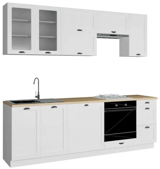 Kuchynská linka Luis 240 1, Farby: biela / biela + dub arlington, Osvetlenie: bez osvetlenia