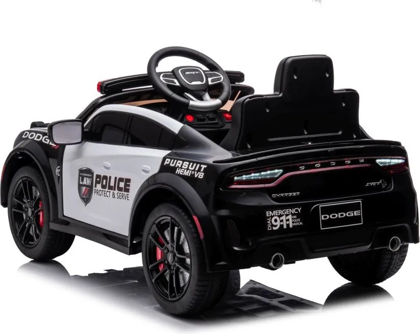 LEAN CARS Elektrické autíčko Dodge Charger policajné, bielo-čierne