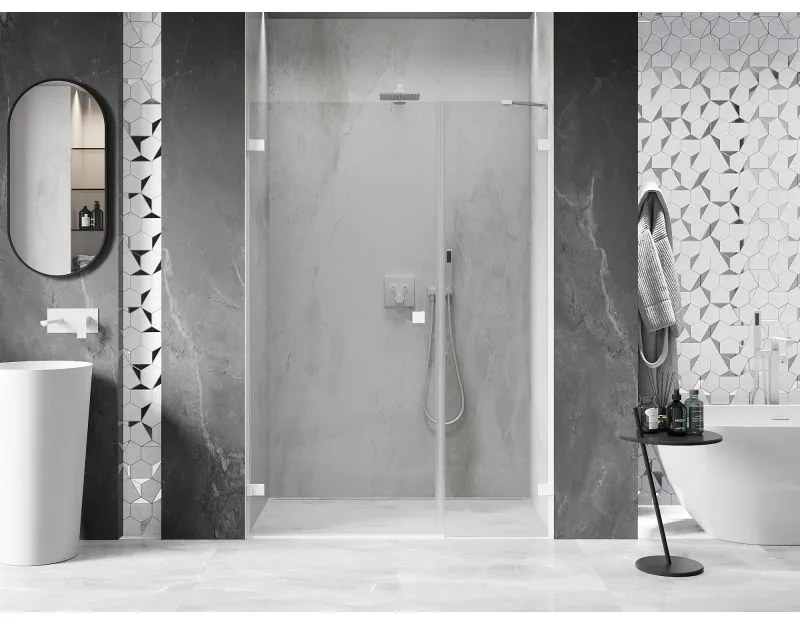 Mexen Lunar-B, ľavé otočné sprchové dvere 140 cm, 8mm číre sklo, biely profil, 832S-140-050-20-00-L