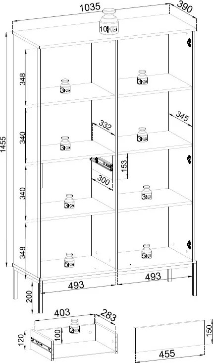 Vitrína Sento, čierna/dub wotan, s osvetlením