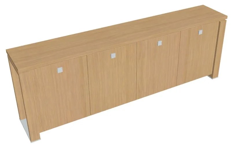Nízka skriňa Verno+ S 260 x 46 x 90 cm, dub svetlý / červená