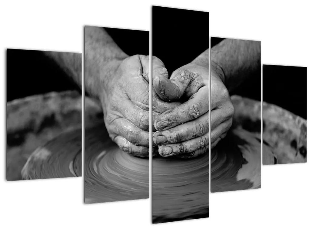 Čiernobiely obraz - výroba keramiky (150x105 cm)