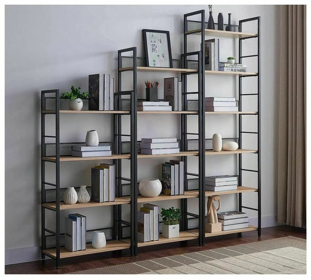 Regál Raw R6 187 cm černý mat/dub přírodní