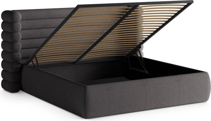 Tmavosivá čalúnená dvojlôžková posteľ s úložným priestorom s roštom 180x200 cm Mount – Micadoni