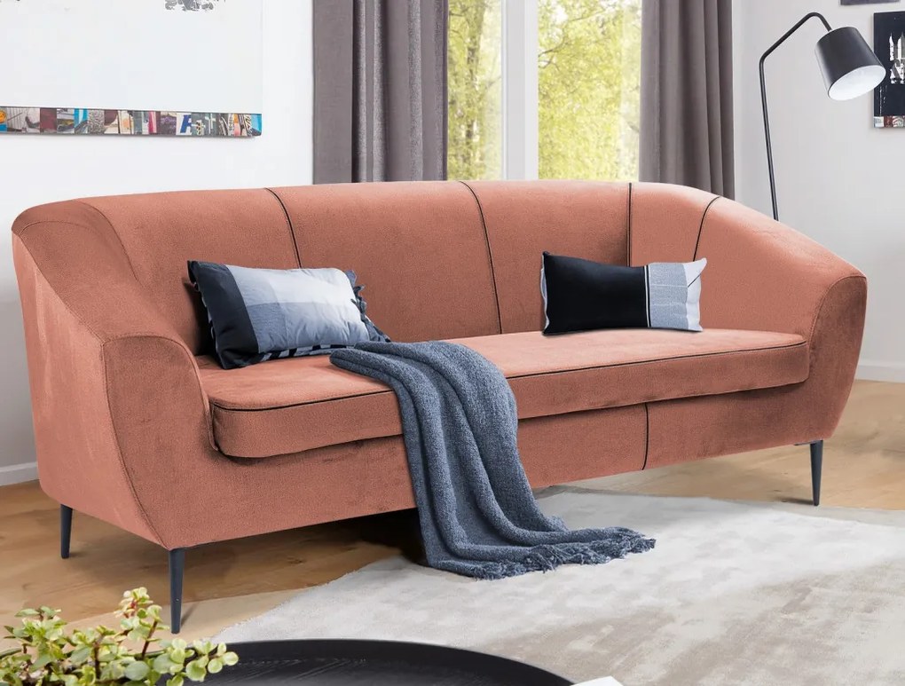 Trojmiestna pohovka Olivio, lososová zamatová tkanina