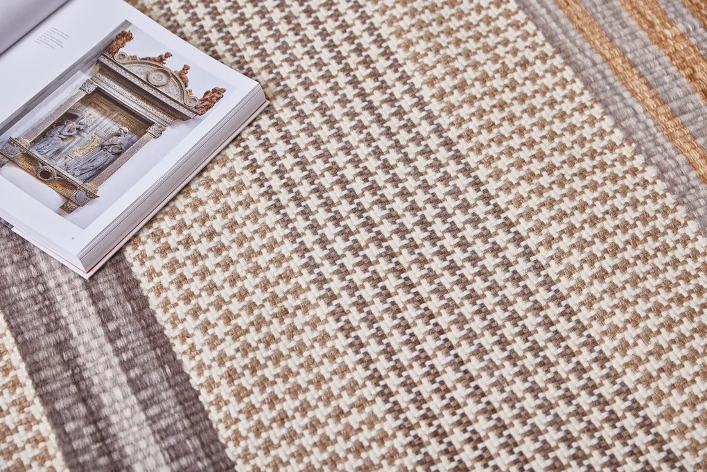 Ručne viazaný kusový koberec Houndstooth DESP HL89 Beige Mix, 80x150, béžová, hnedá, obývacia izba, Diamond Carpets India