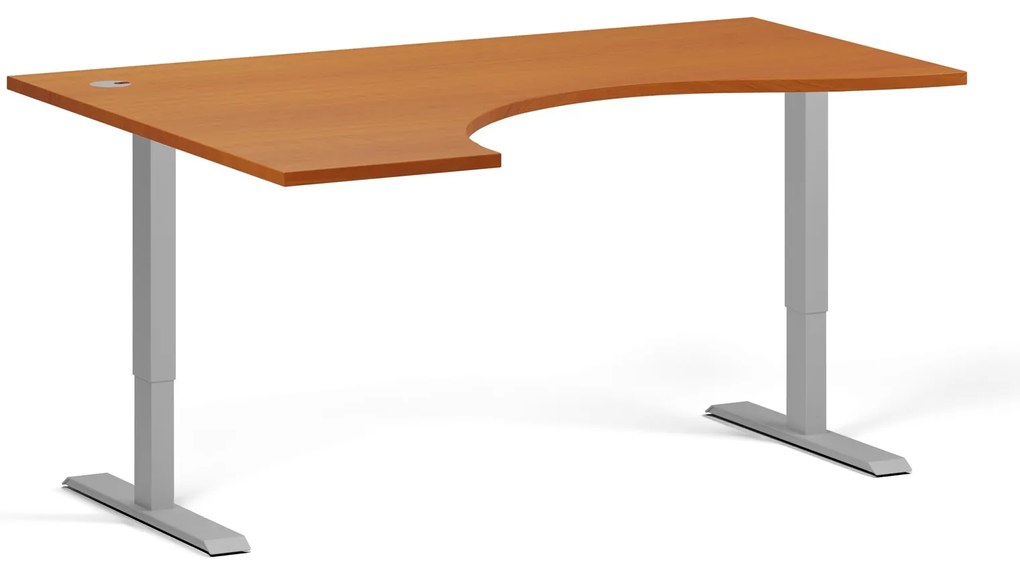 Ergonomický výškovo nastaviteľný stôl, 160x120 cm, 2 motory, L/P, sivá podnož, čerešňa