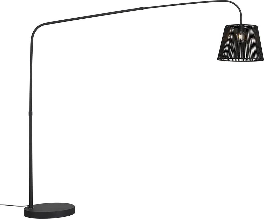 Japandi vonkajšia stojaca lampa čierna s tienidlom z lana IP44 - Arc Jayla