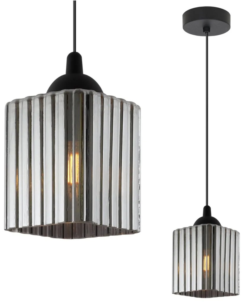 Závesné svietidlo Riffle Square, 1x grafitové sklenené tienidlo, b