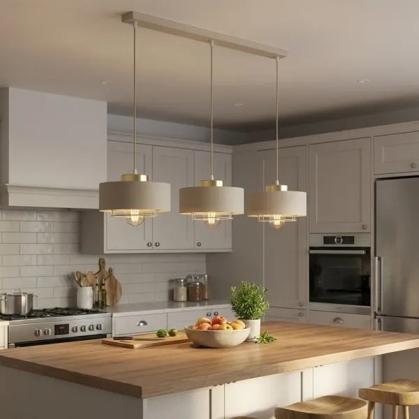Brilagi - Závesný luster na lanku SPRING 3xE27/60W/230V béžová/zlatá