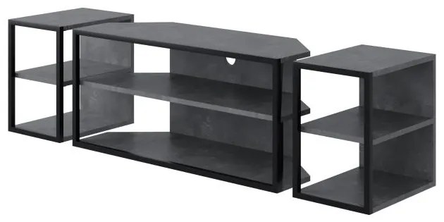 Súprava TV stolíka + 2 bočné stolíky Houseland Echo retro sievá/čierna