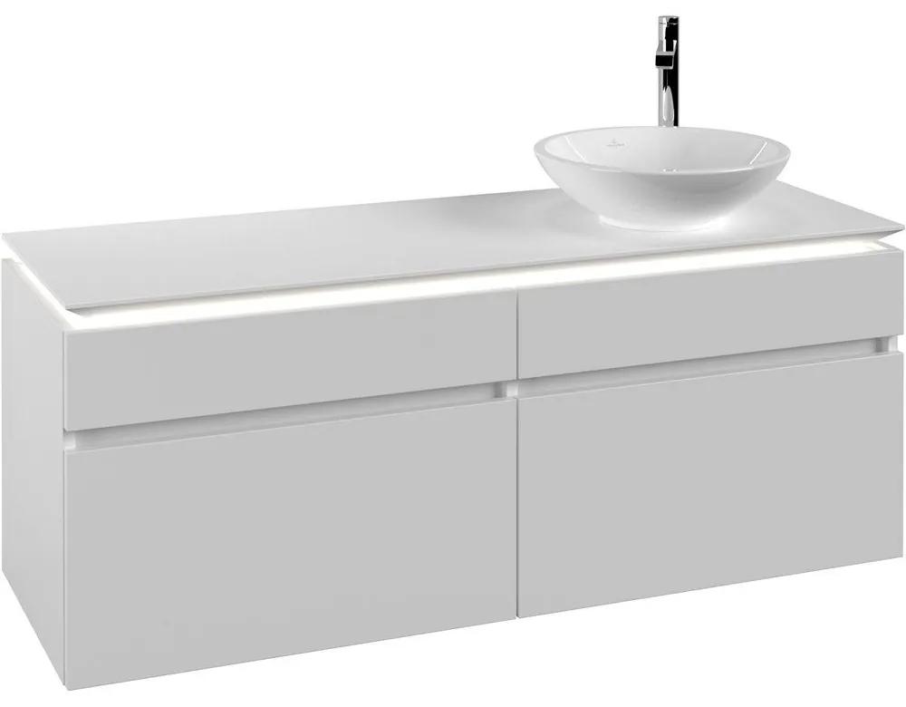 VILLEROY &amp; BOCH Legato závesná skrinka pod umývadlo na dosku (umývadlo vpravo), 4 zásuvky, s LED osvetlením, 1400 x 500 x 550 mm, White Matt, B590L0MS